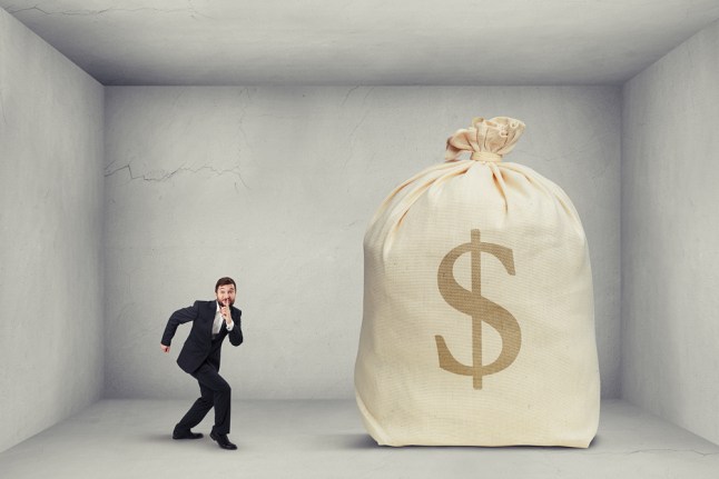 man come to the big bag of money